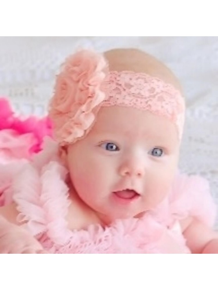 Coral frayed flower on soft lace headband Coral frayed flower on soft lace headband