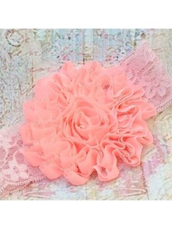 Coral frayed flower on soft lace headband