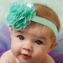 Baby Girl Headband Satin Tulle Flower Aqua Mint