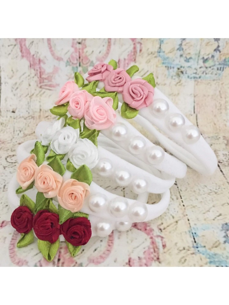 Baby girl headband mini roses and pearls