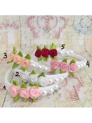 Baby girl headband mini roses and pearls