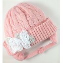 Baby girl crochet winter hat pink with Flowers