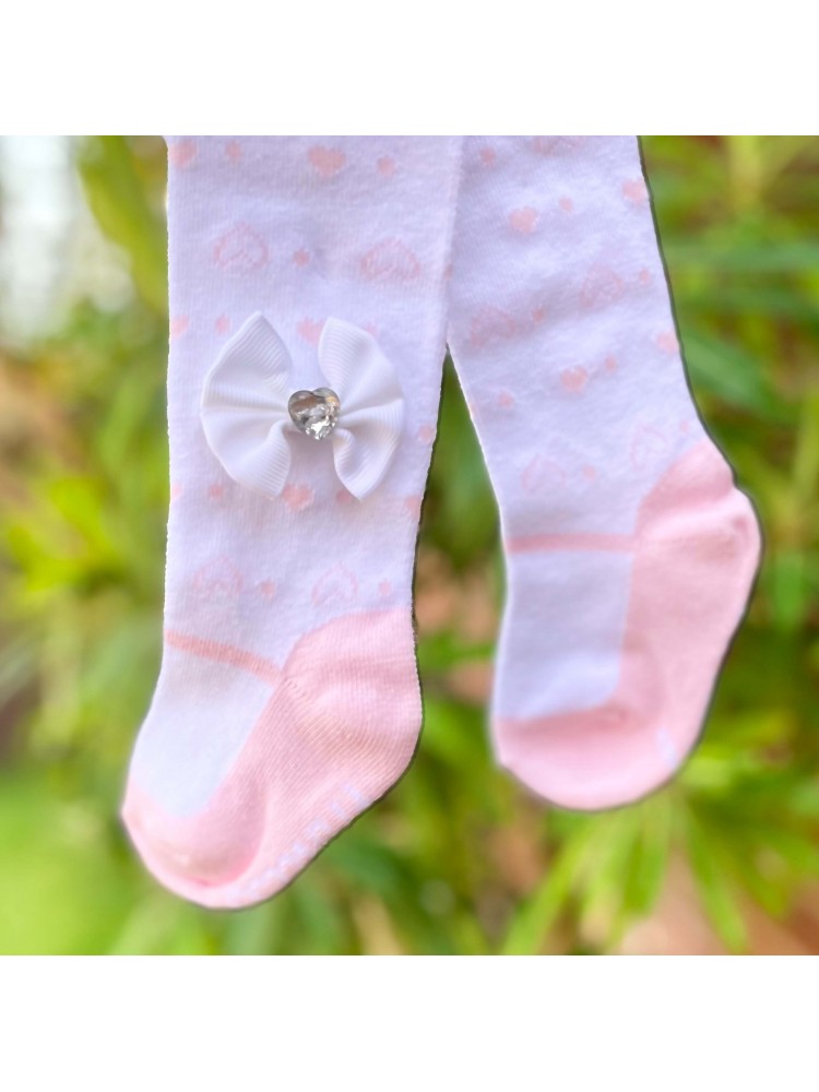 Baby girl tights Diamante bow white