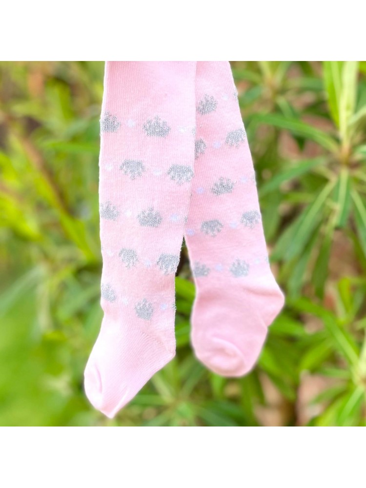Baby girl cotton tights Crown in pink color