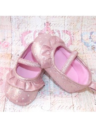 Infant Rose Gold Dress Shoes – Heart Pattern Mary Jane