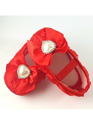 Baby Girl Shoes Red Rosette and Pearl