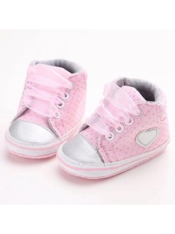 Newborn Baby Girl Soft Sole Trainer Shoes Pink with Silver