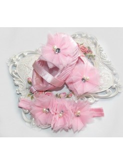 Baby girl shoes pink tulle flowers