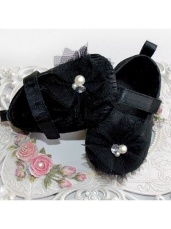Baby girl shoes black tulle flower