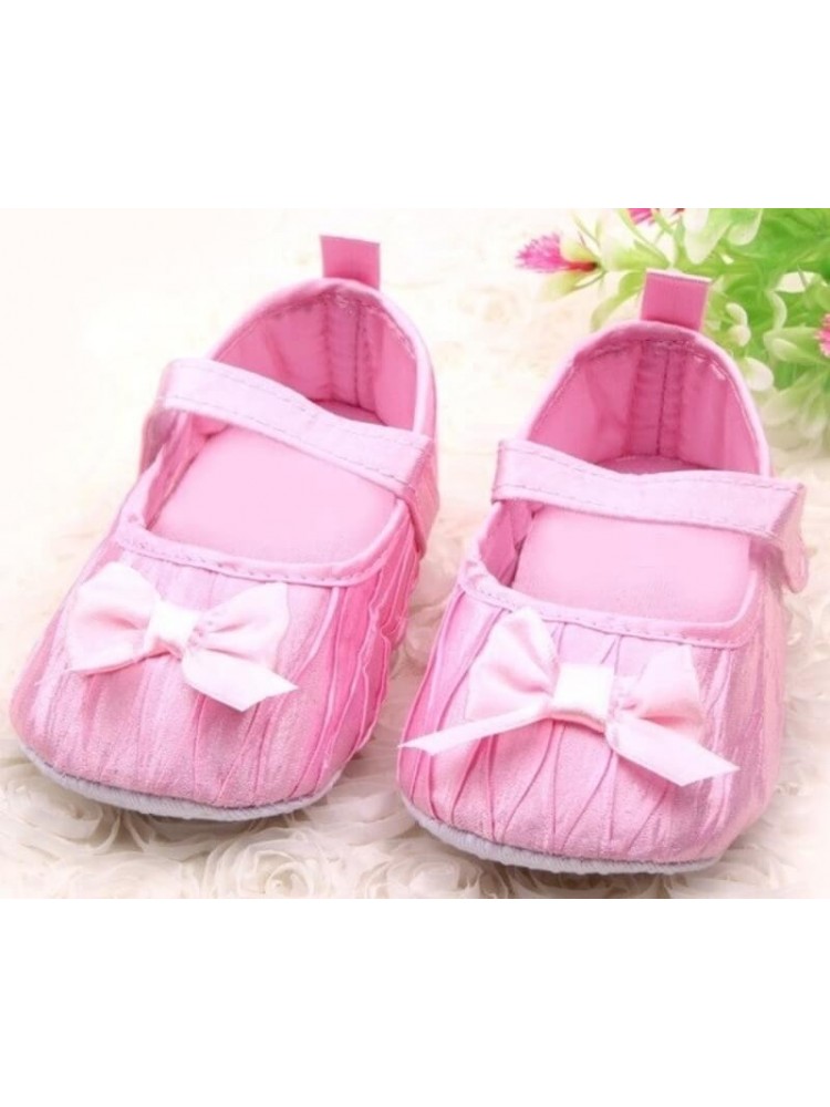 Baby girls pink satin with bow shoes