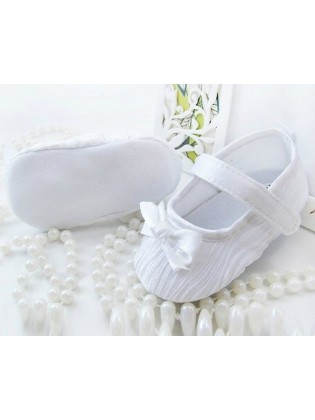 Baby girl white christening baptism satin shoes with bow
