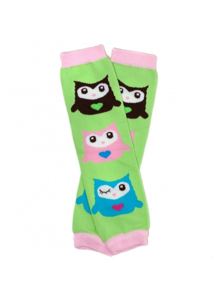 Baby girl leg warmers green Owl