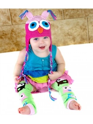 Baby girl leg warmers green Owl