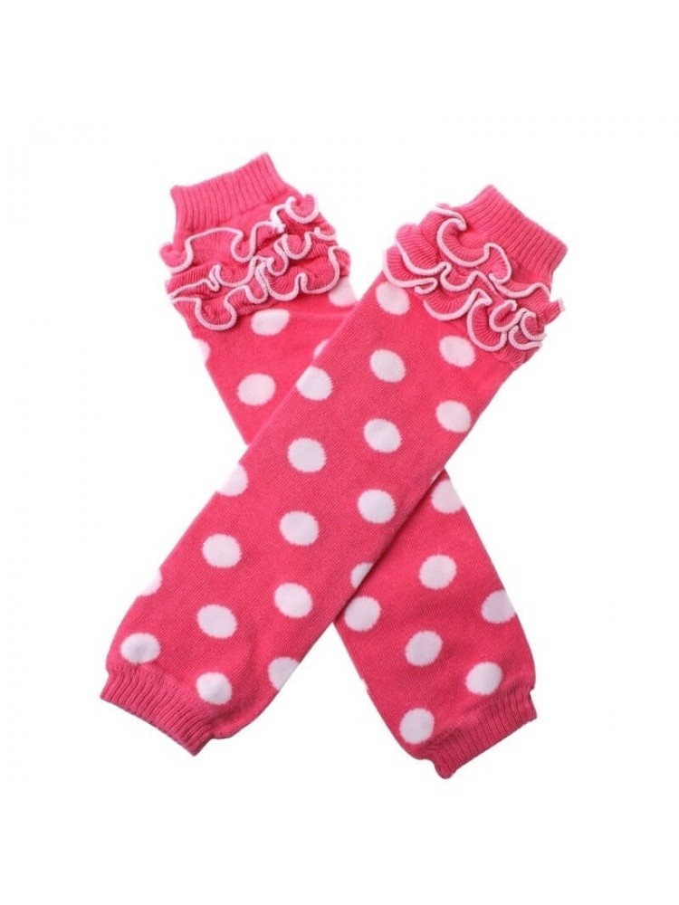 Baby leg warmers Coral and white dots