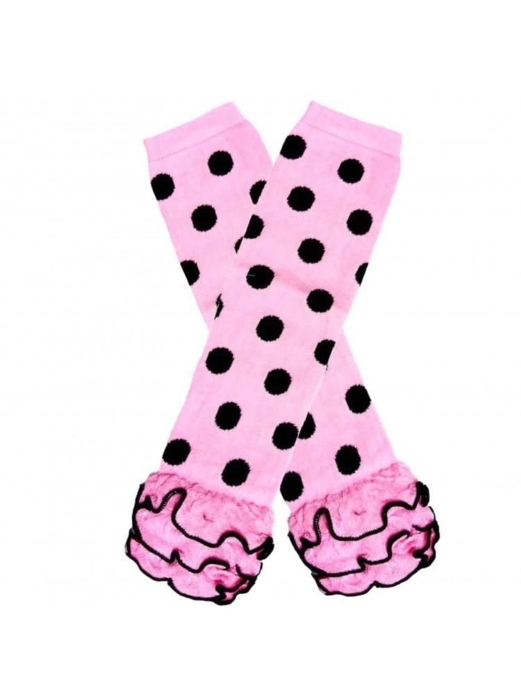 Baby Girl Leg Warmers Baby Pink and Black Dots