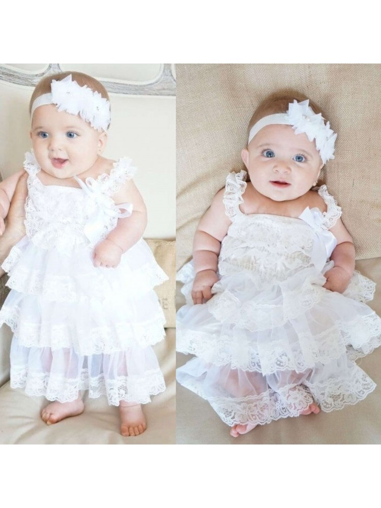 Baby Girl Christening Dress White Chiffon And Lace