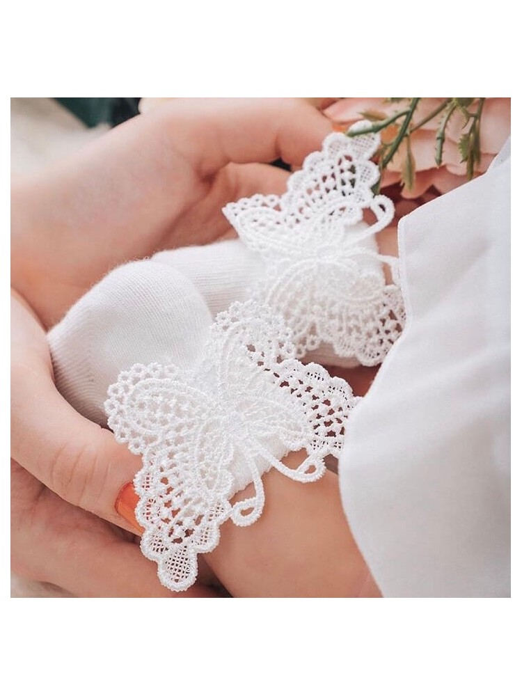 Baby Girl Christening Socks With Lace Butterfly