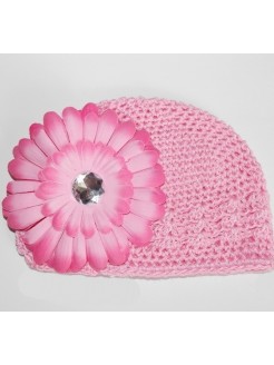 Crochet Baby Girl Hat Pink with Daisy Flower