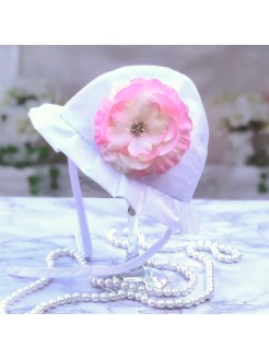 Newborn baby girl sun hat pink flower