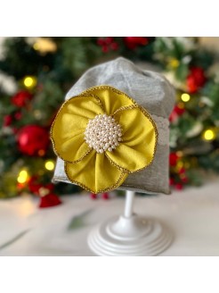 Baby Girl Cotton Hat in Grey olor with Yellow Flower