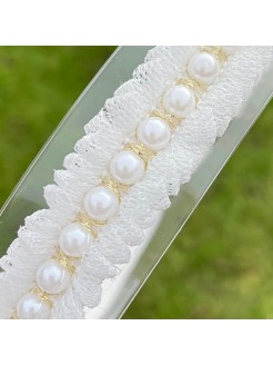 Ruffled Tulle Christening Headband with Pearls