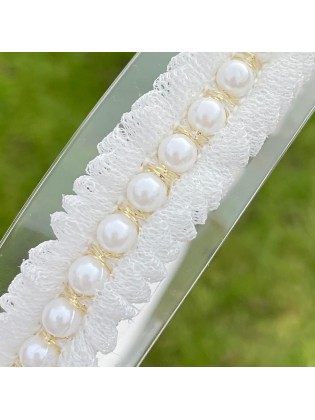 Ruffled Tulle Christening Headband with Pearls