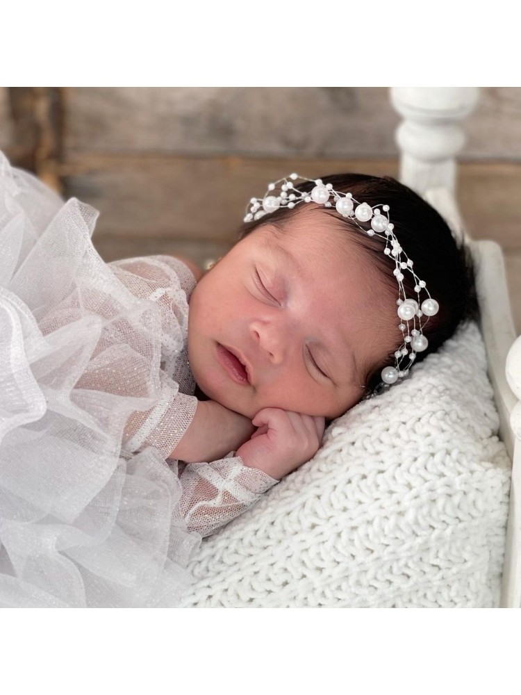 Newborn Pearls Headband for Christening Baptism