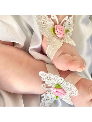 Baby Girl Barefoot Sandals White Butterfly with Pink
