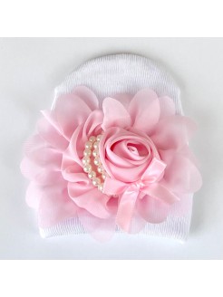 Newborn Baby Girl Hospital Hat Pink Flower And Pearls