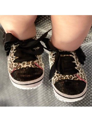 Newborn baby girl shoes Black bling leopard