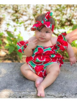 Baby Girl Watermelon Romper with Headband