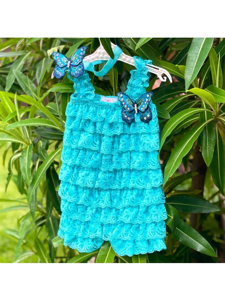 Turquoise baby girl lace romper