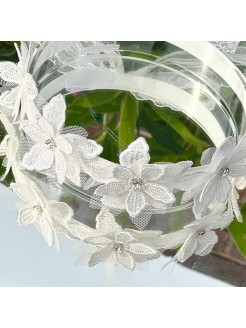 white flower crown headband with lace flowers