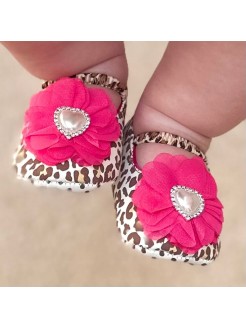 Baby Girl Leopard Shoes With Magenta Flower