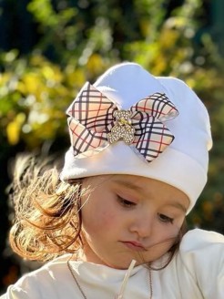 Girl Burberry Bow Hat with Diamante Bear