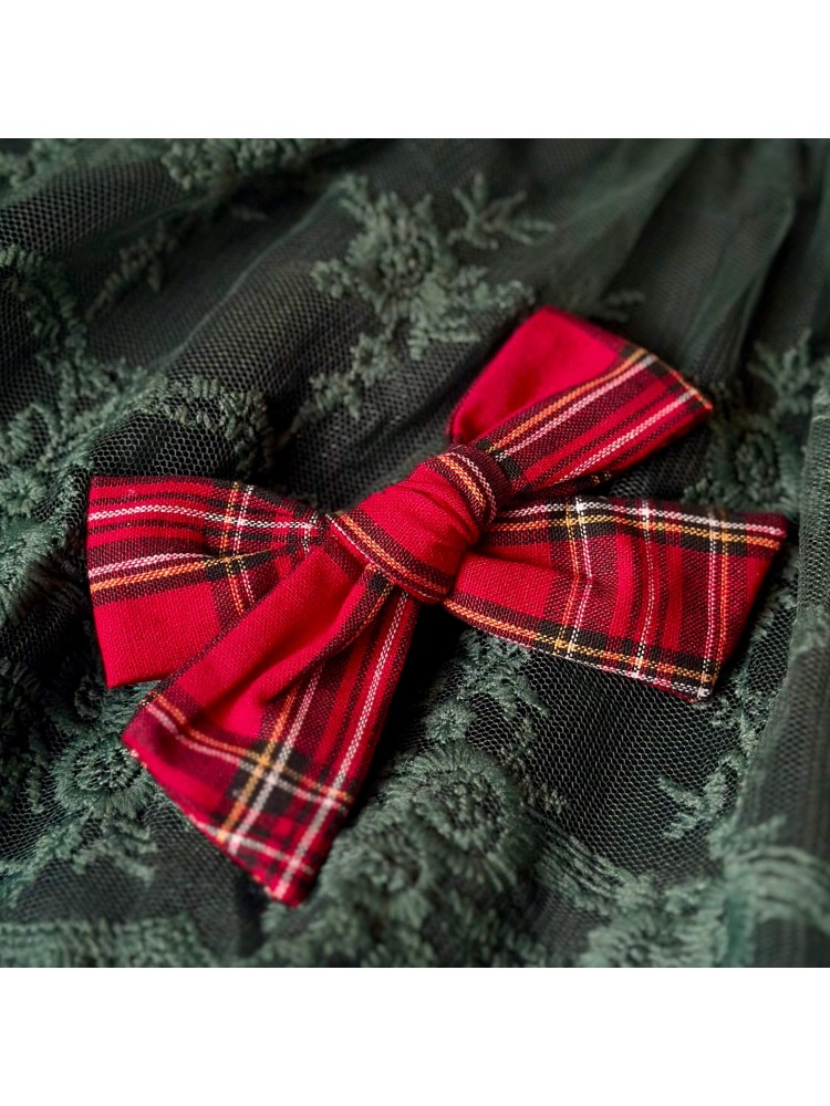 Red Tartan Fabric Hair Bow Clip