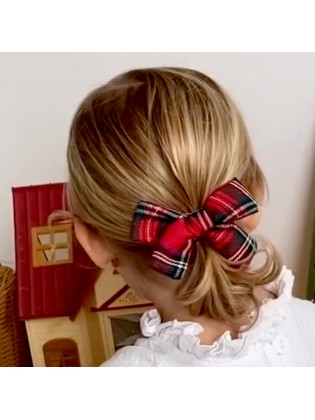 Red Tartan Fabric Hair Bow Clip