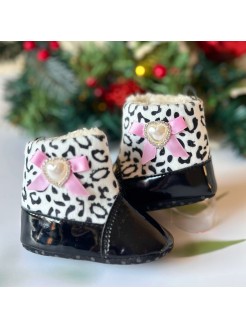 Baby Girl Snow Boots Leopard Diamante Pink Bow