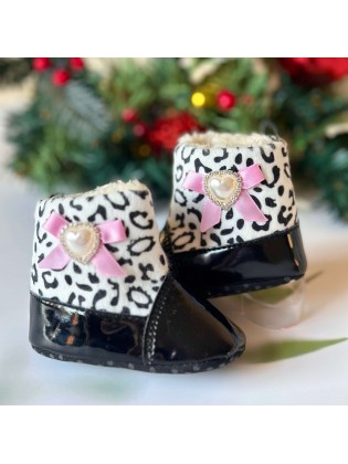 Baby Girl Snow Boots Leopard Diamante Pink Bow