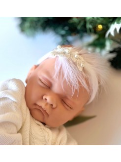 Newborn Feather Headband with Lace