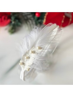 Girl White Lace and Feather Headband