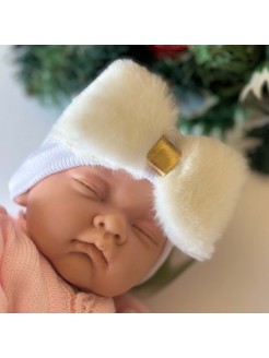 Newborn Hat for Hospital Fluufy White Big Bow
