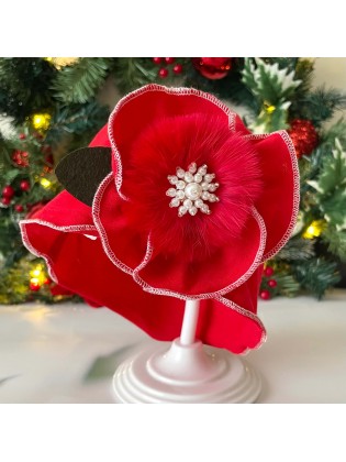 Red Cotton Baby Beanie Flower Hat