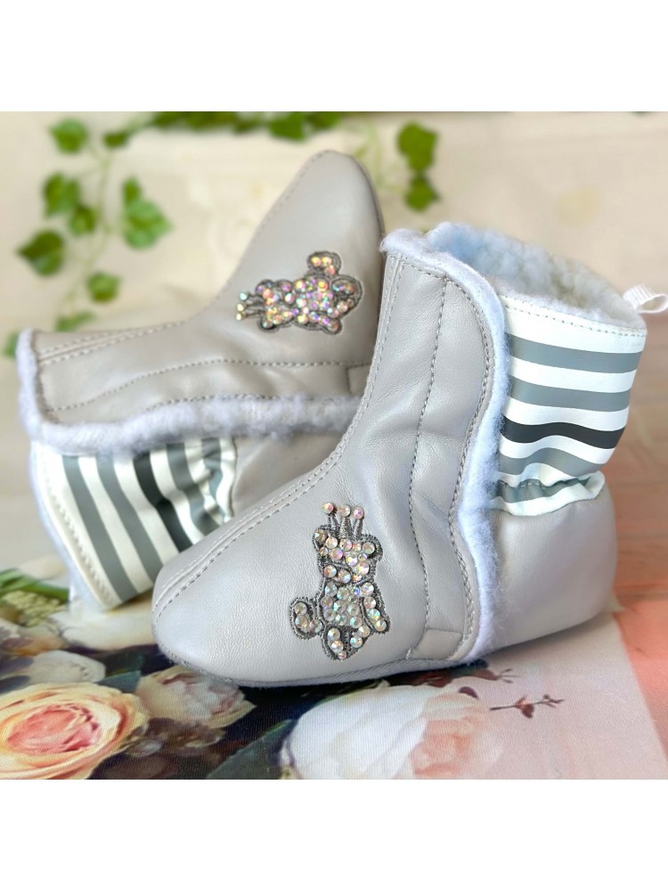 Baby Girl Boots Silver Teddy Bear