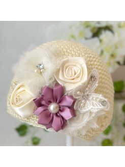 Hand Crocheted Baby Girl Hat for Christening Ivory