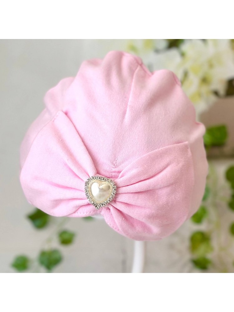 Newborn Girl Cotton Hat Pink Big Bow