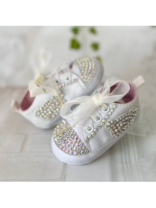 Baby girl white shoes Bling heart