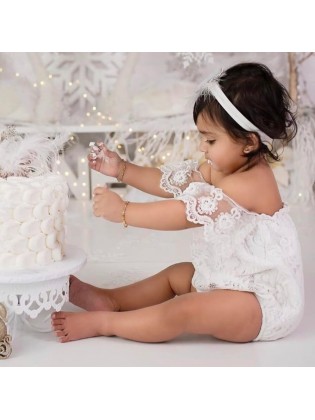 White Lace Baby Romper Off Shoulder