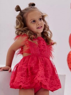 Baby Girl Red Lace Feather Dress