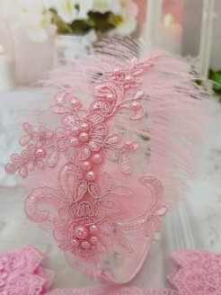 Handmade Feather Headband With Lace Pink